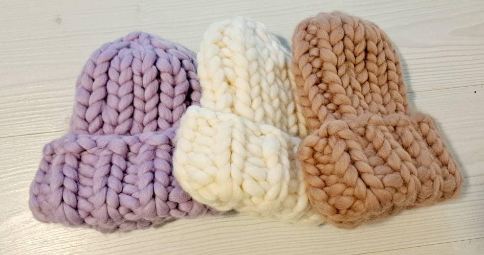 Merino Wool Chunky Knit Beanie Pom Pom Hat