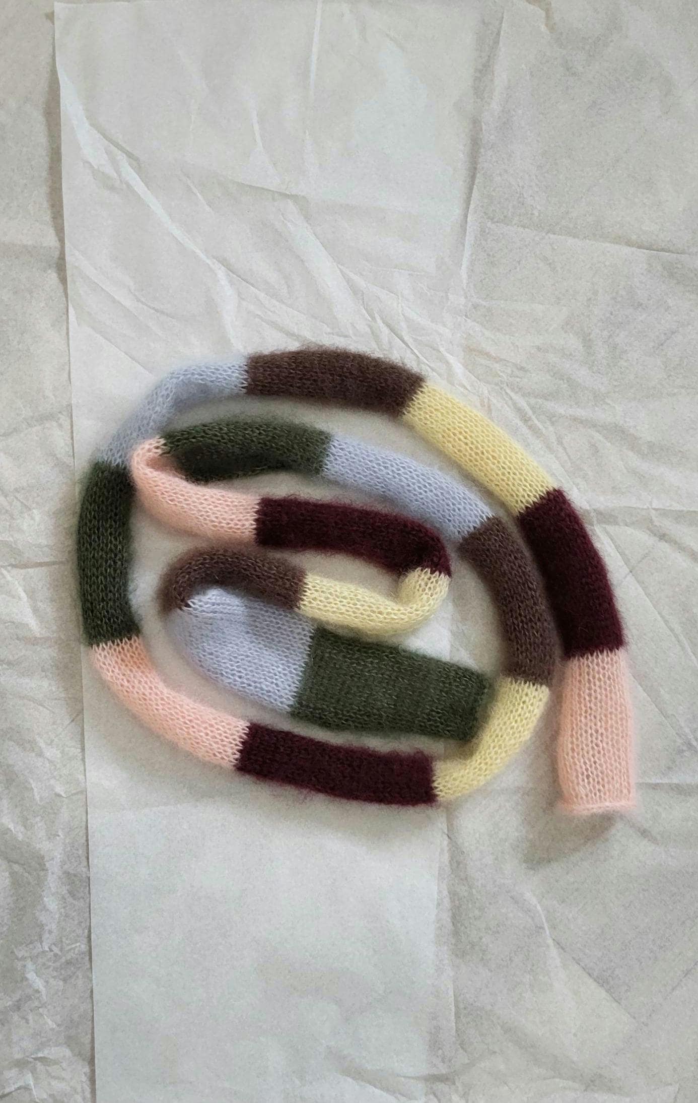 Hand-Knitted Mohair Silk Mini Scarf, Multicolored Striped Neck Scarf