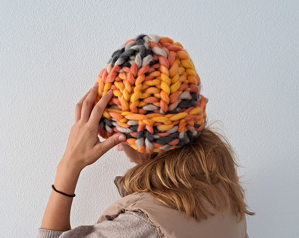 Rainbow Merino Wool Chunky Knit Beanie