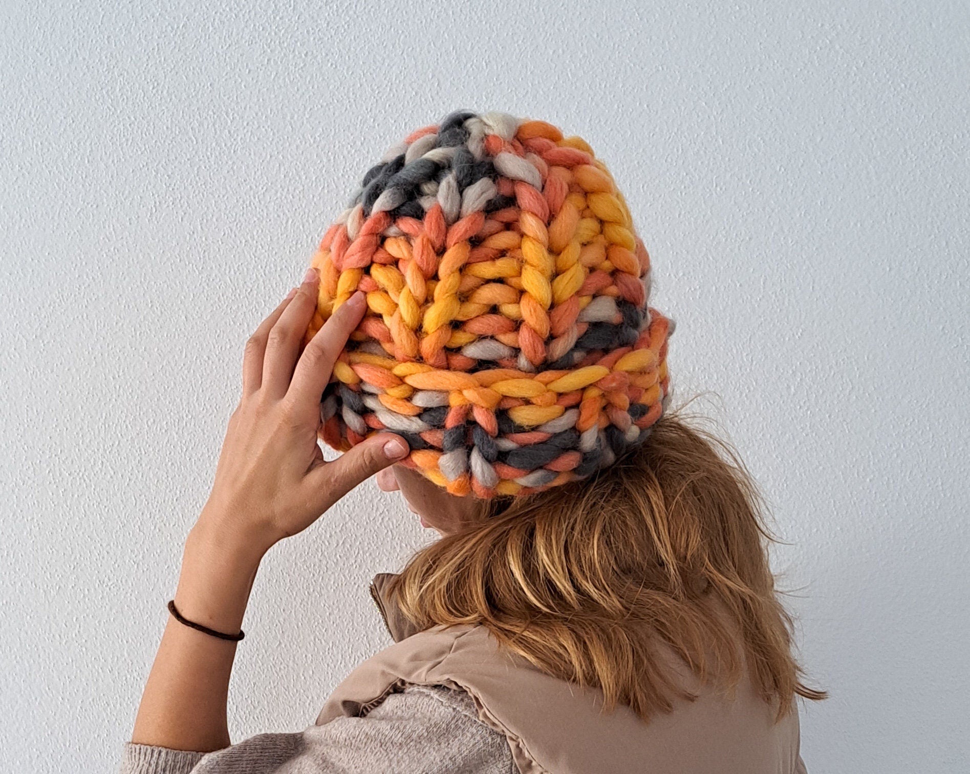 Rainbow Merino Wool Chunky Knit Beanie