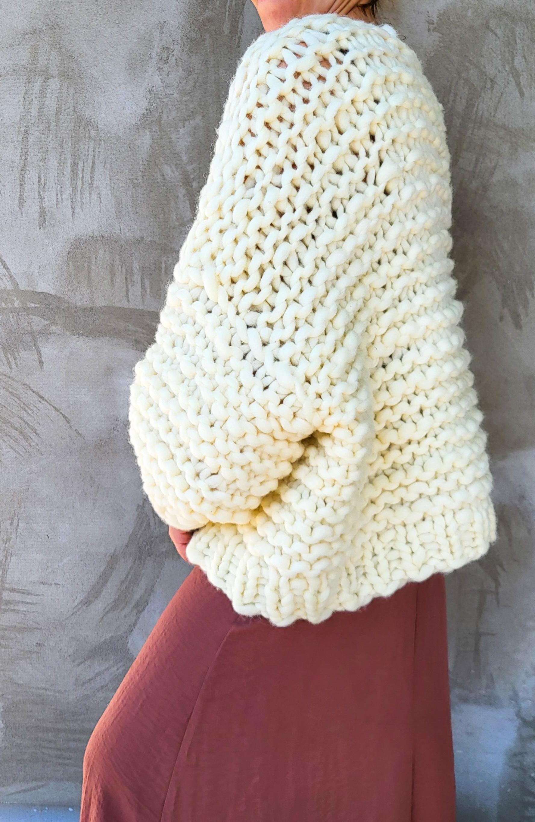 Handmade Chunky Knit Wool Cardigan: Oversized Maxi Duster Sweater