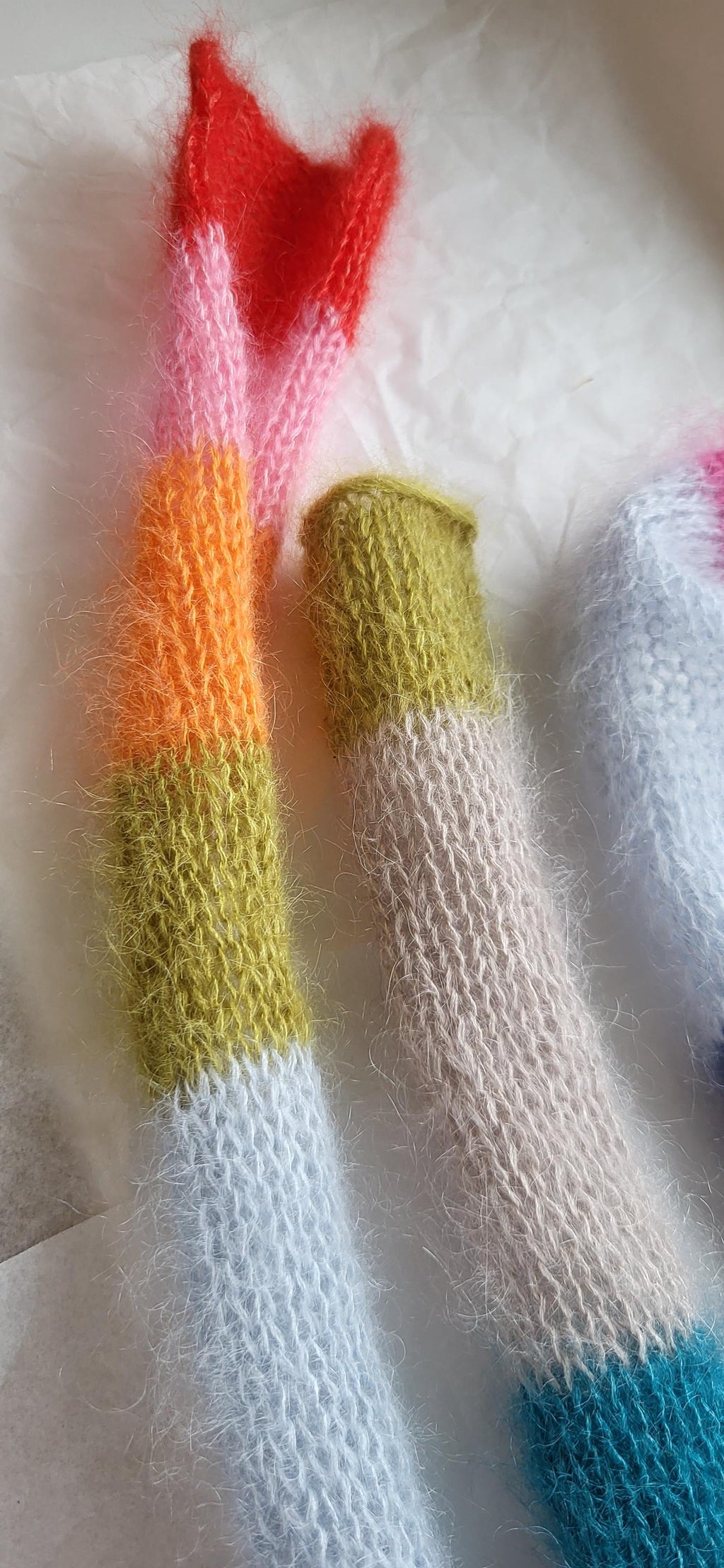 Mohair Silk Mini Scarf, Skinny Multicolored Striped Neck Scarf