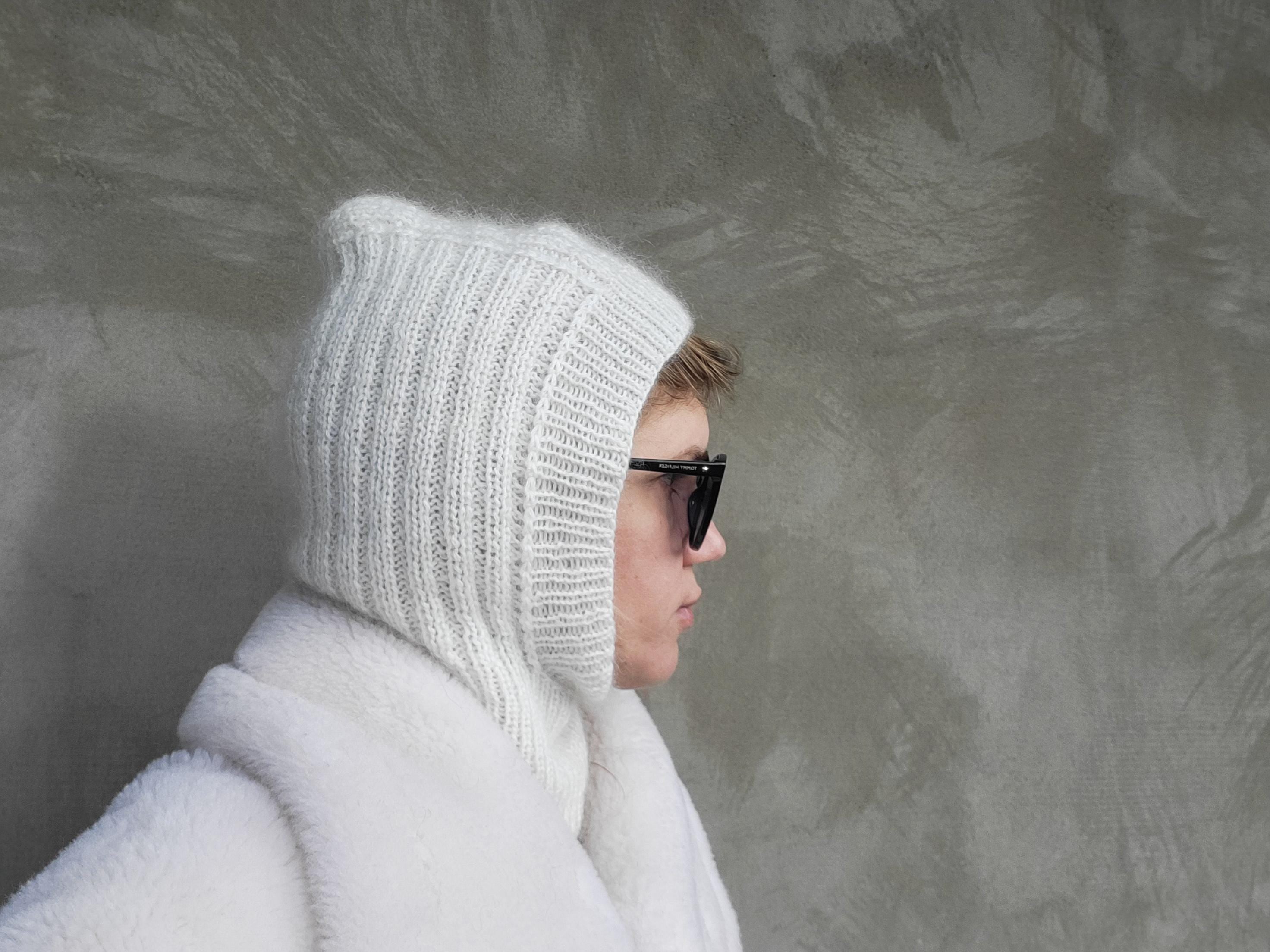 Handmade Merino Wool Balaclava Hood: Mohair Knit Cowl