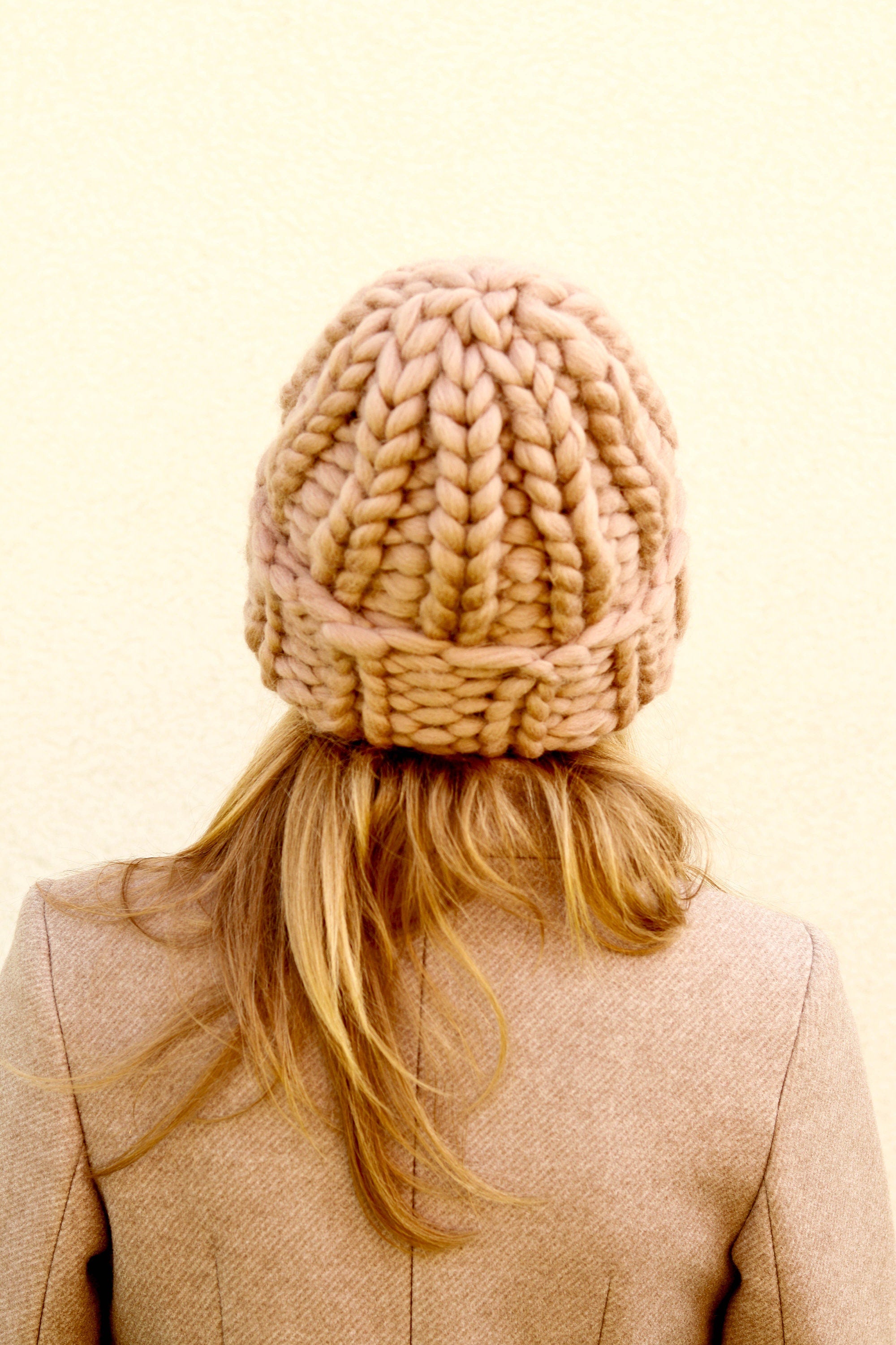 Merino Wool Chunky Knit Beanie Pom Pom Hat