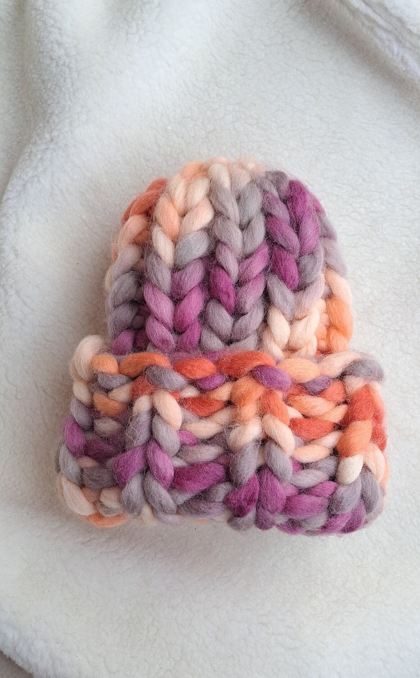 Women Chunky Knit Beanie, Rainbow Wool Winter Knit Hat