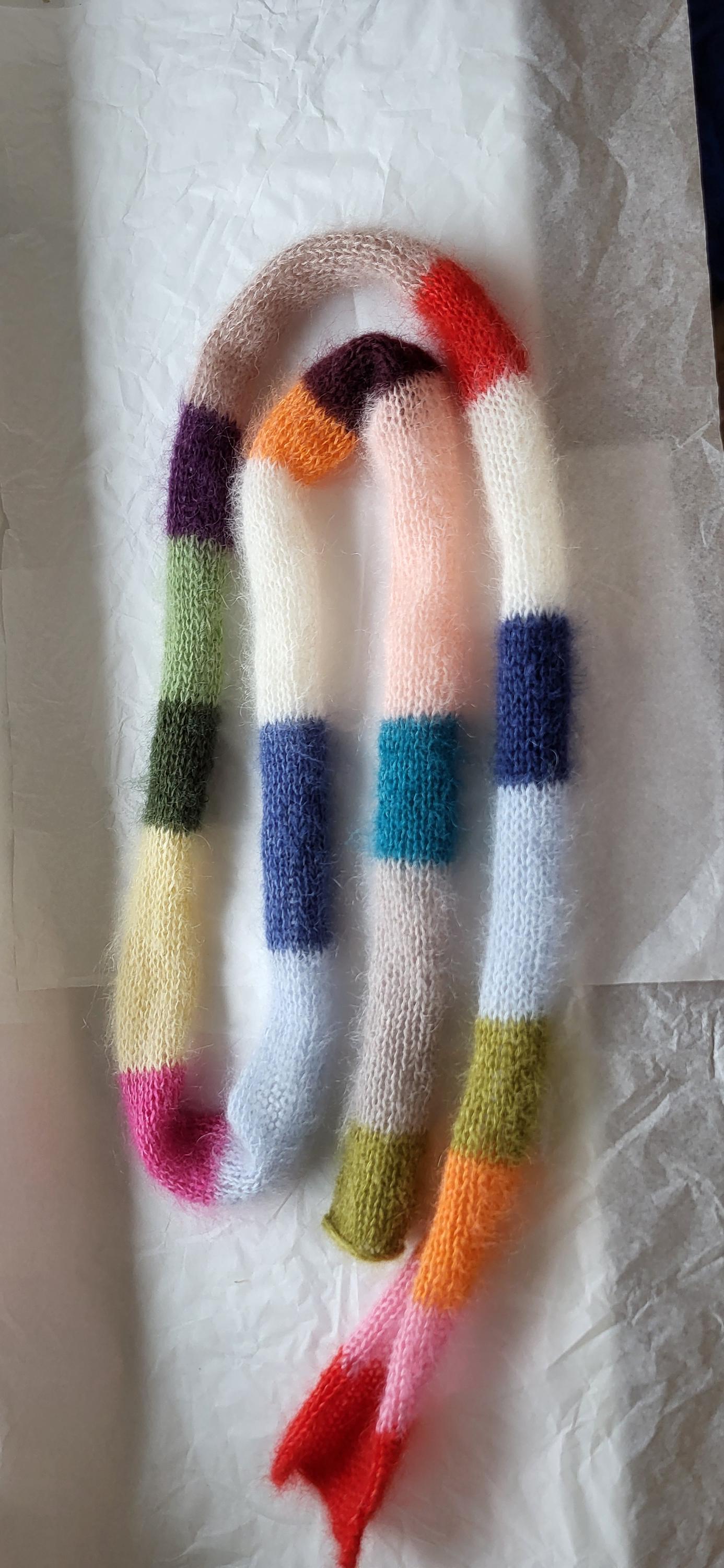 Mohair Silk Mini Scarf, Skinny Multicolored Striped Neck Scarf