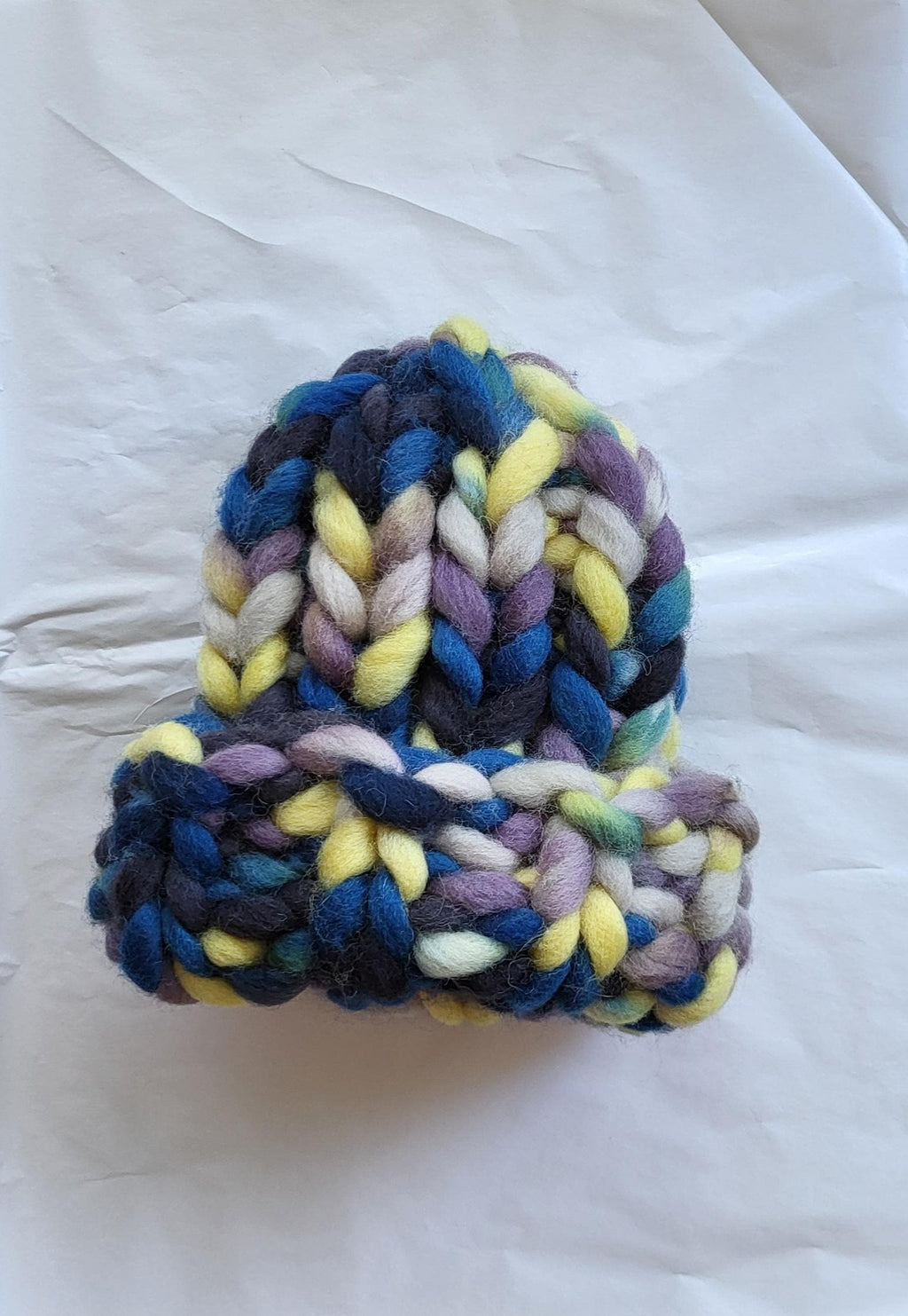 Women Chunky Knit Beanie, Rainbow Wool Winter Knit Hat