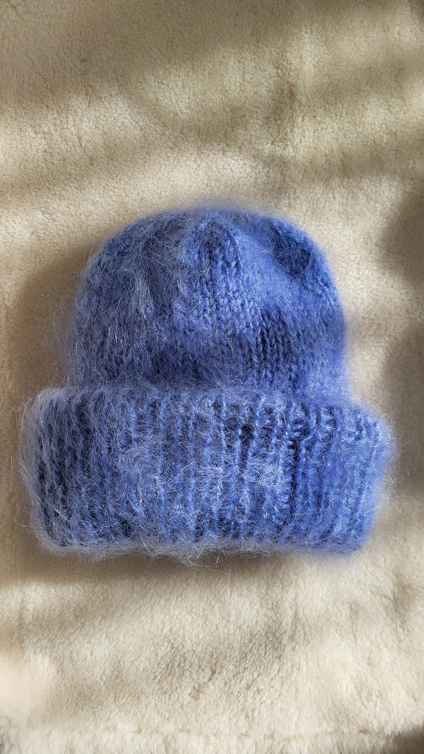 Chunky Mohair Knit Beanie: Fluffy Unisex Winter Hat.Mohair mittens.