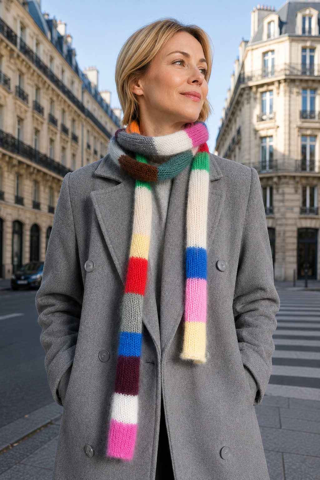 Mohair Silk Skinny Scarf, Multicolored Striped Neck Warmer
