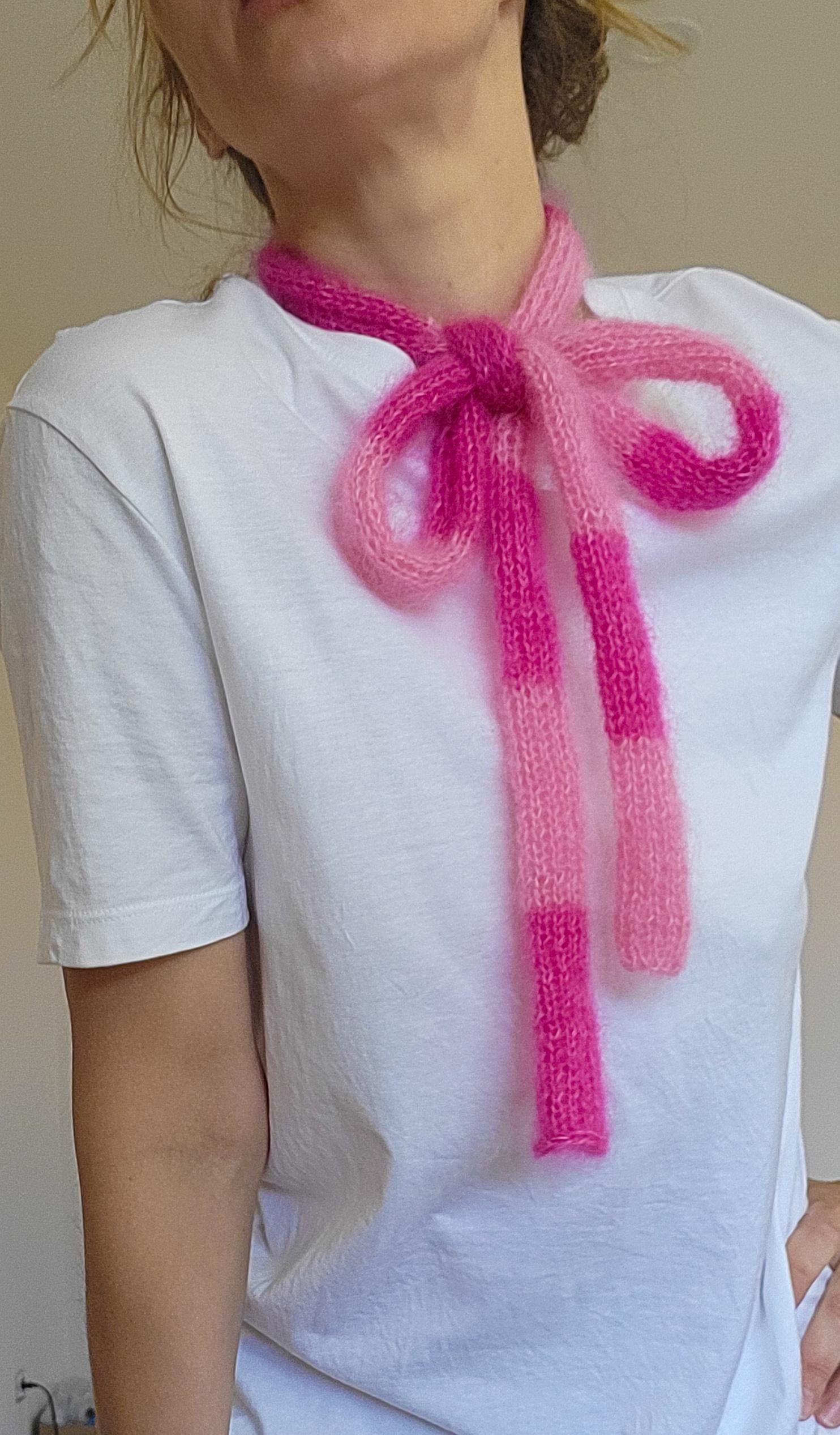 Mohair Silk Mini Scarf: Skinny Fluffy Multicolored Neck Scarf