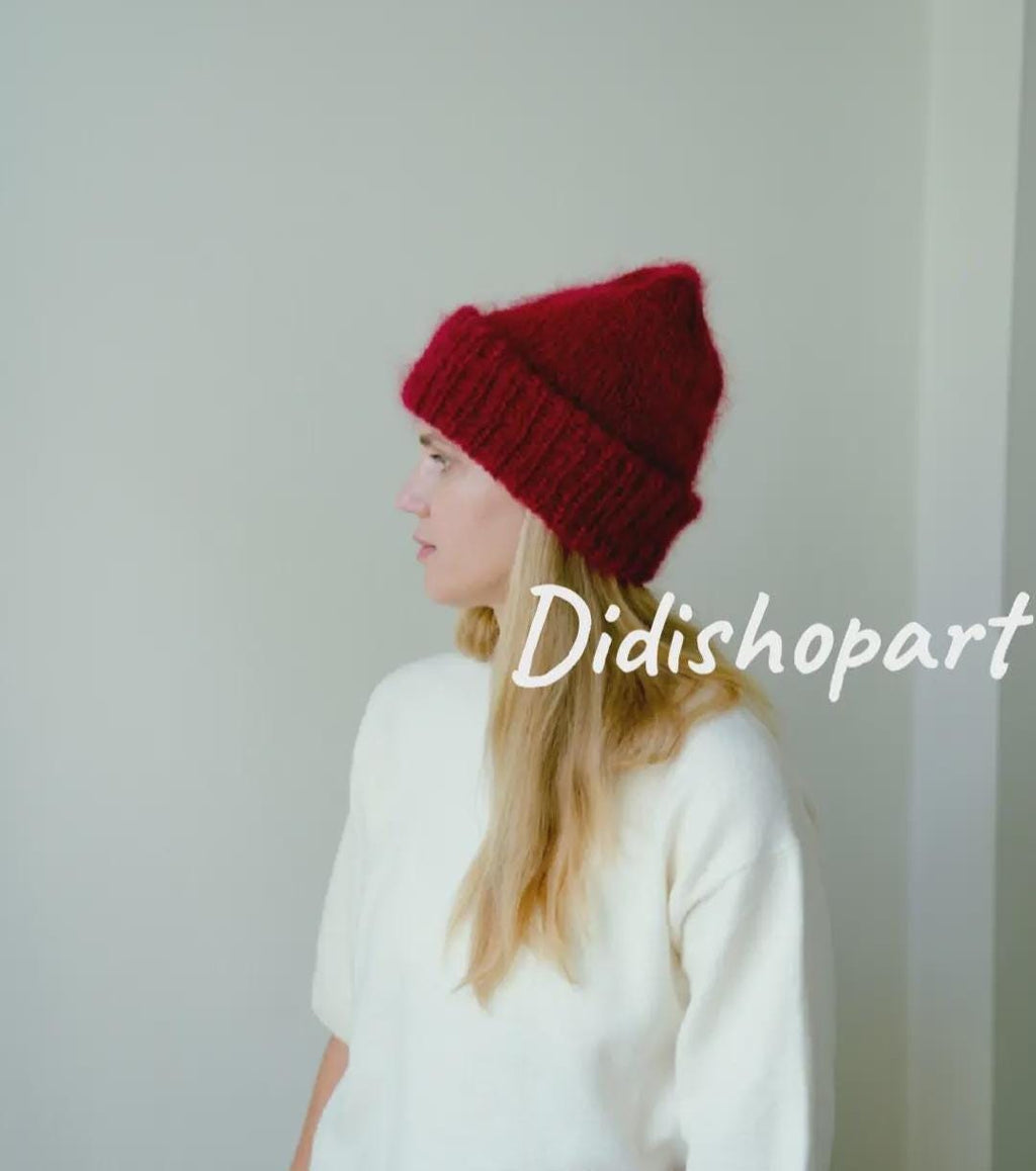Chunky Mohair Knit Beanie: Fluffy Winter Hat