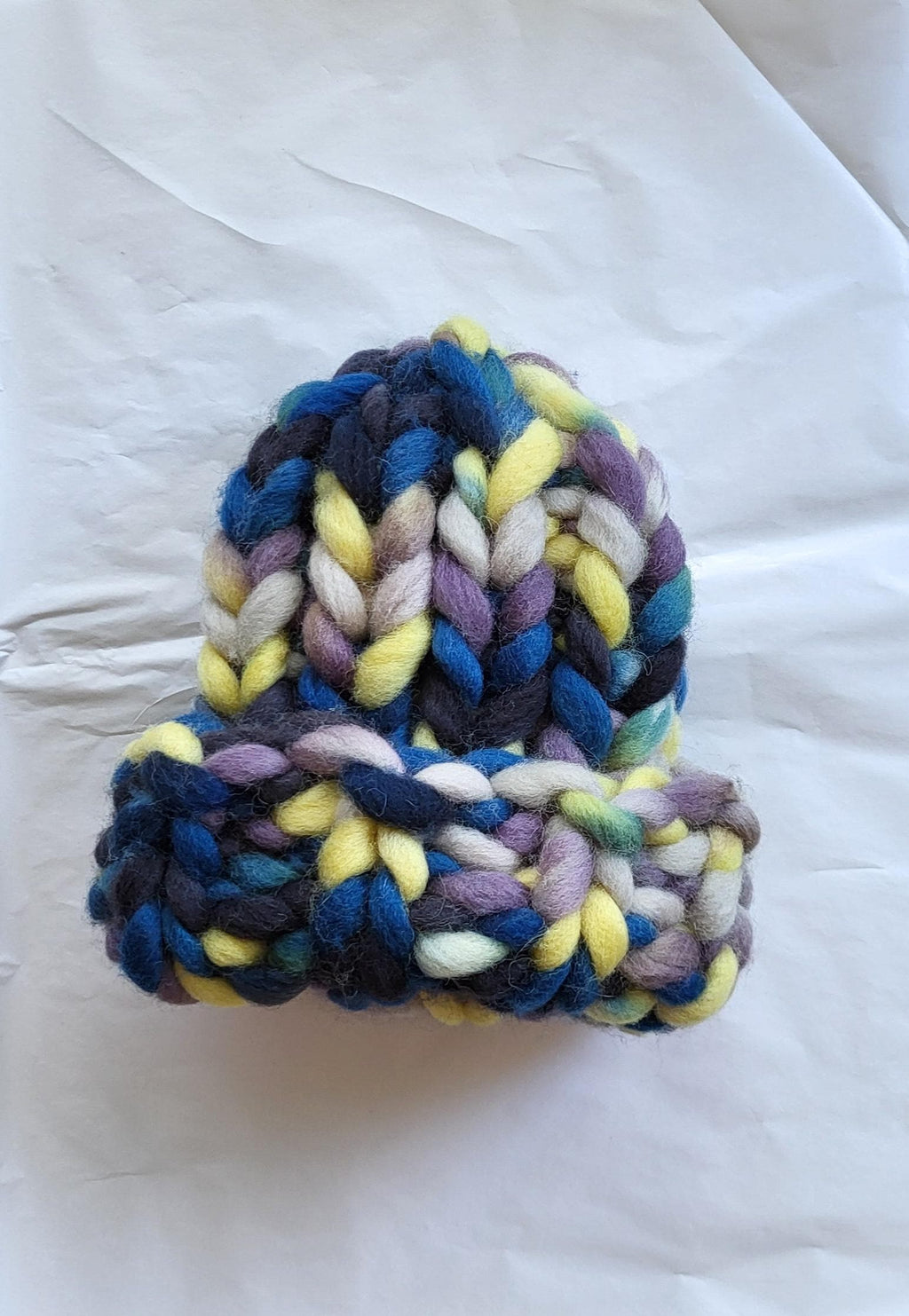 Women Chunky Knit Beanie, Rainbow Wool Winter Knit Hat