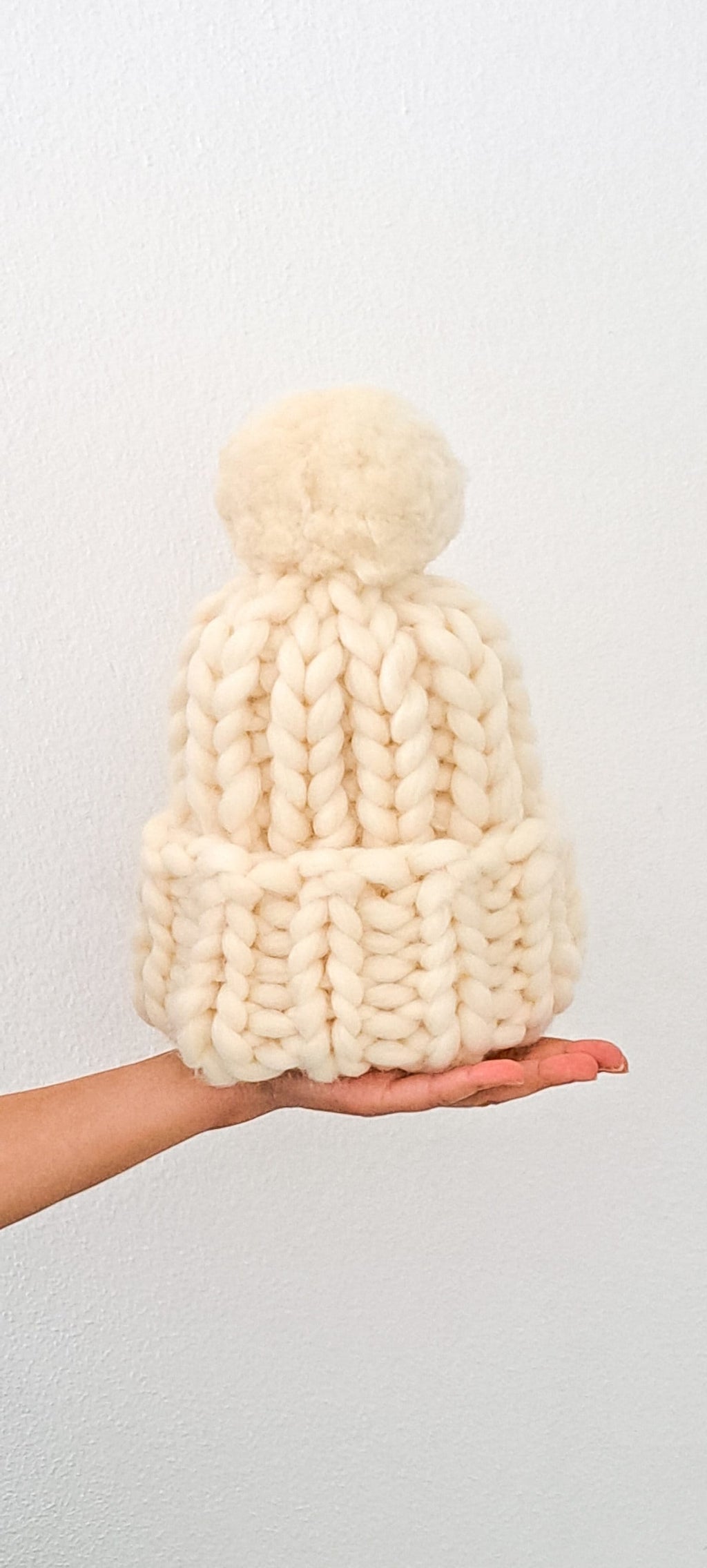 Merino Wool Chunky Knit Beanie: Women's Winter Pom Pom Hat