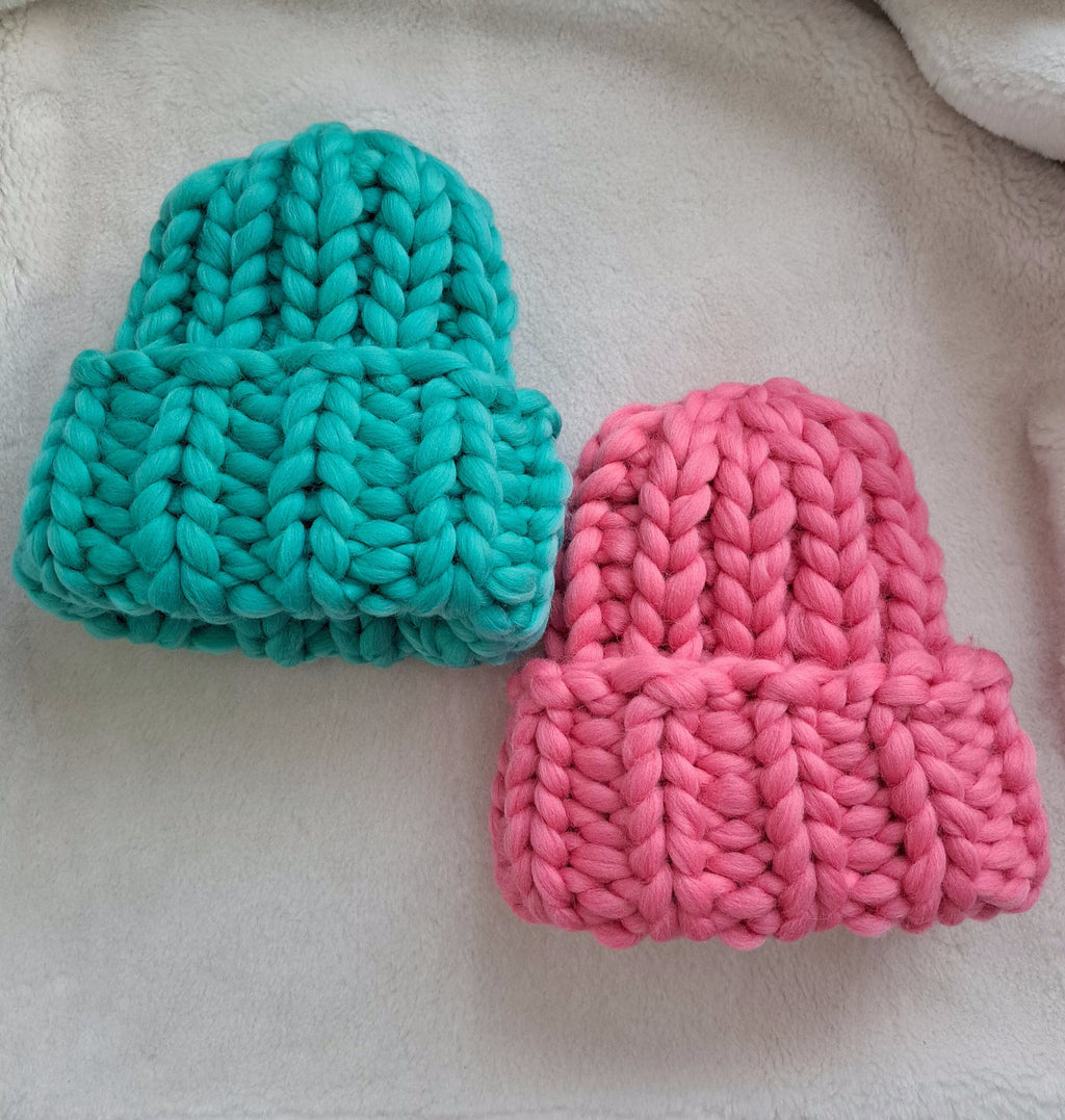 Merino Wool Chunky Knit Beanie Pom Pom Hat