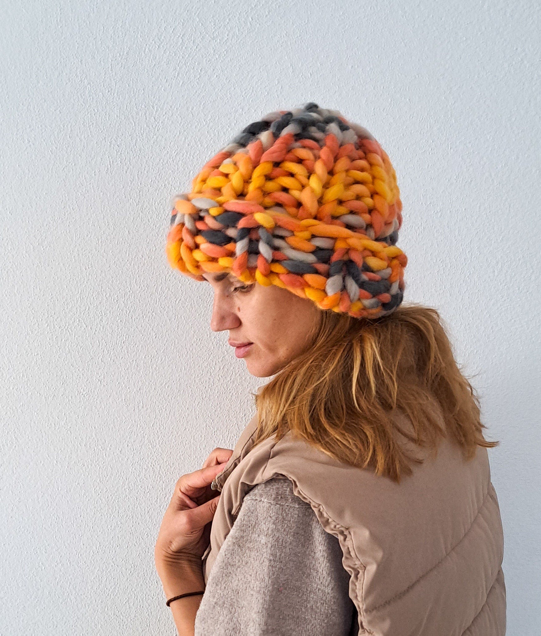 Rainbow Merino Wool Chunky Knit Beanie
