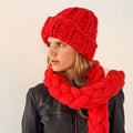 Super Chunky Knit Beanie and Scarf Set: 100% Merino Wool